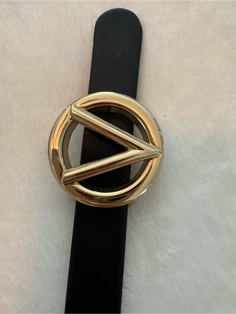 Valentino By Mario Valentino Black Leather Belt with Gold V Circle Buckle